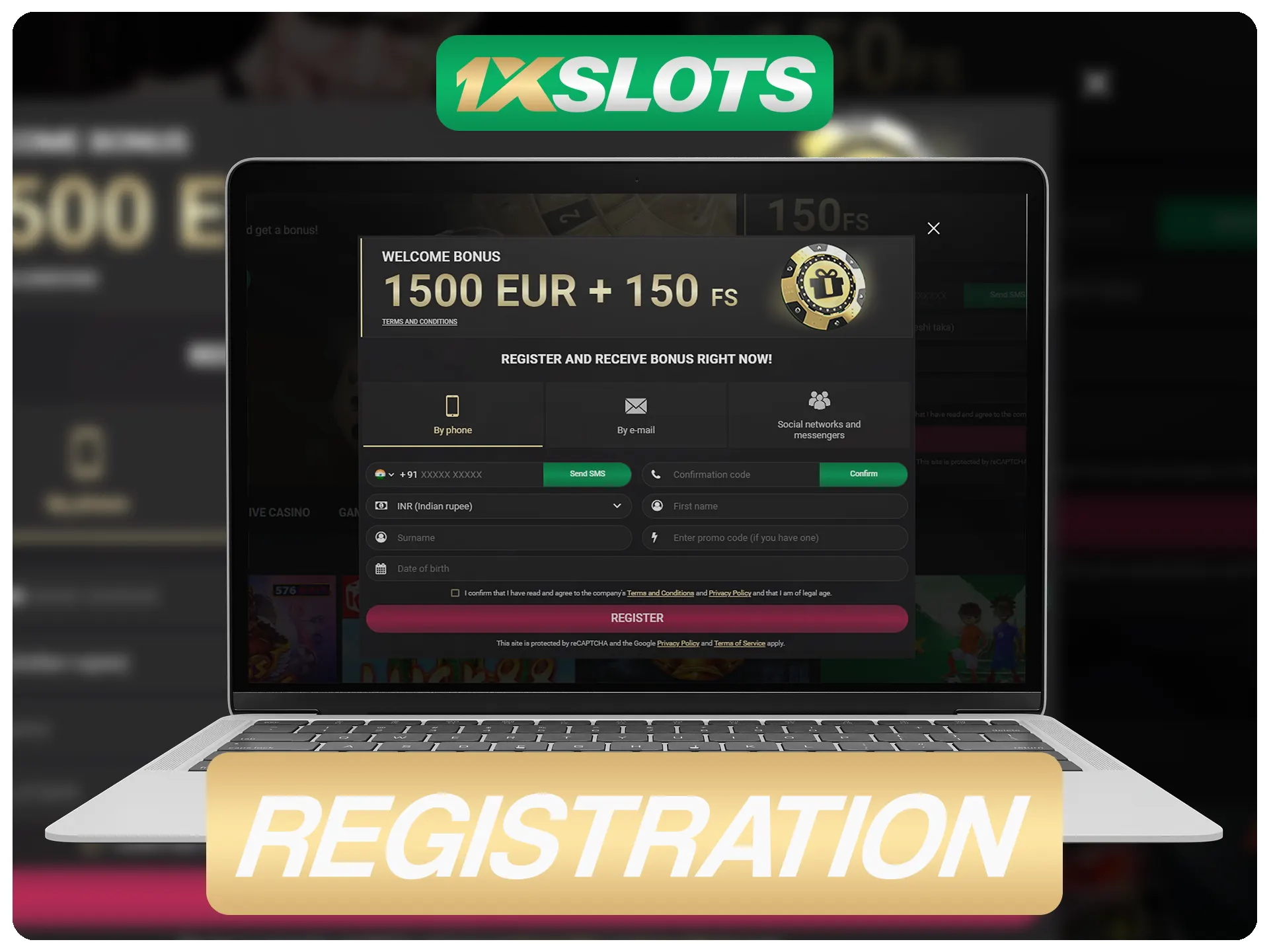Registre una nueva cuenta 1xSlots entrando en la p&aacute;gina especial.